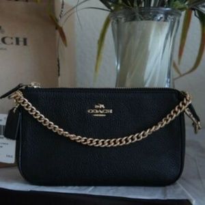 Coach Pebbled Leather Large Wristlet, Black